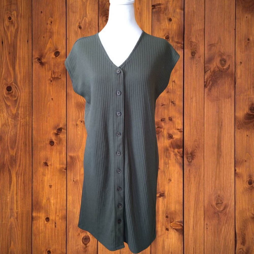 Old Navy Women's Small Green Button Front Sleeveless Rib Knit Dress V-Neck